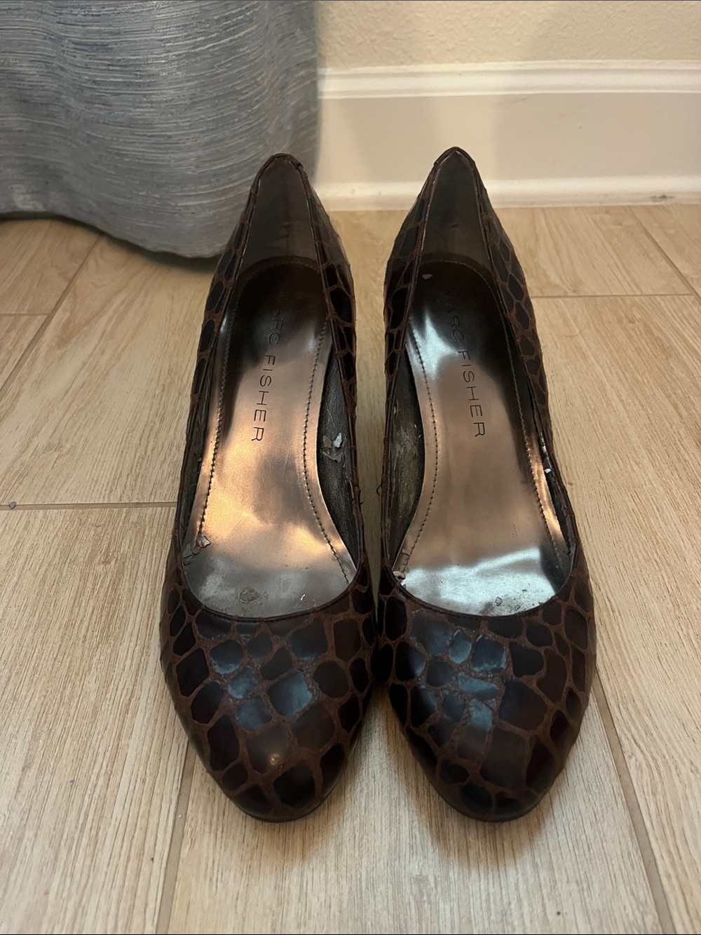 Marc Fisher Brown Croc-Print Pointed Toe Pumps